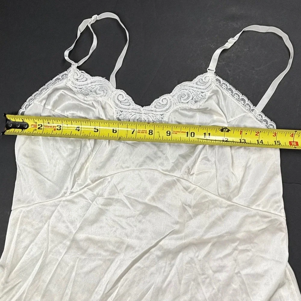 Vintage Adonna JCPenney White Nylon Lace Trim Full Slip 38 Dress Grunge 90s EUC‎